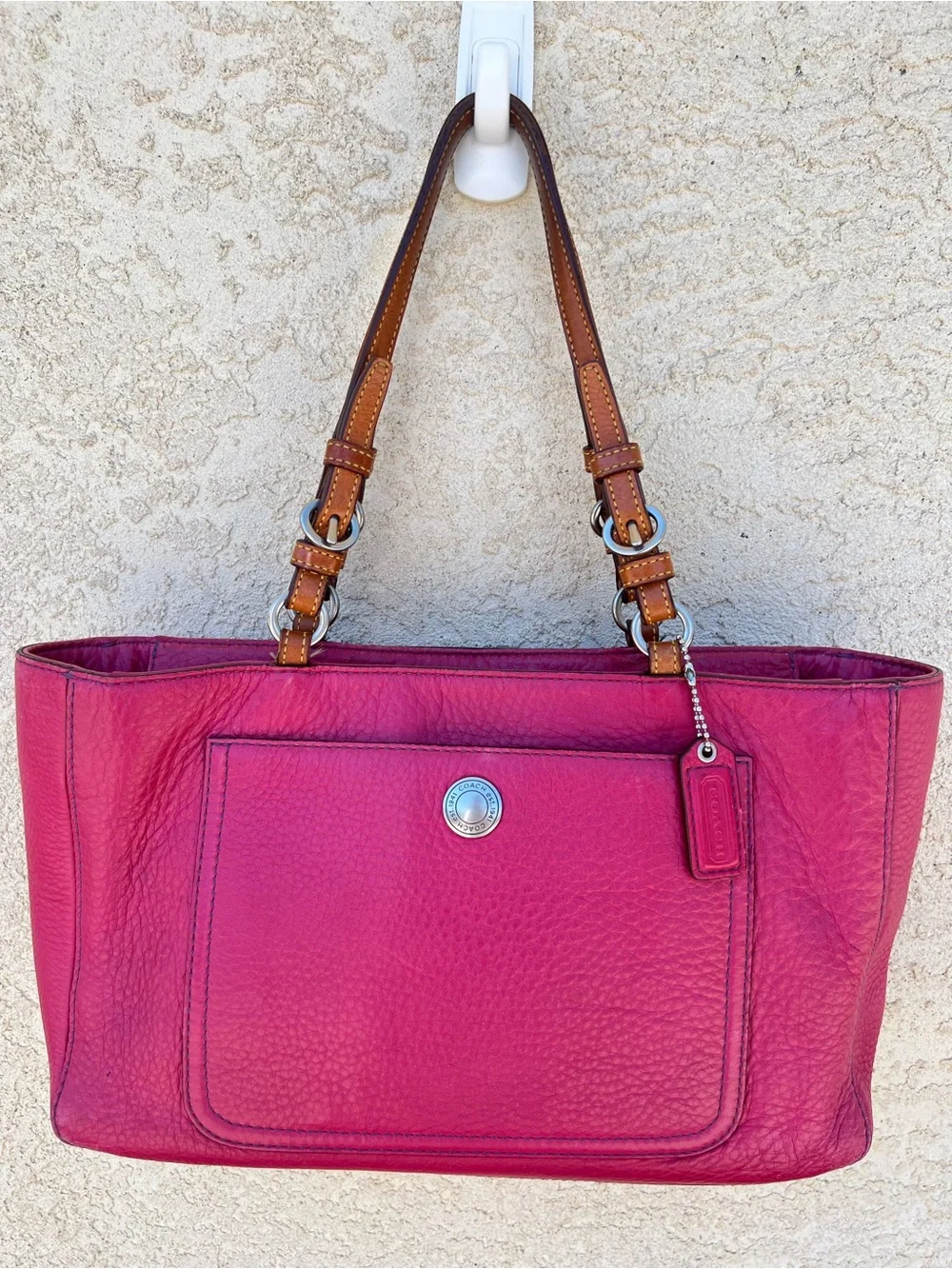 Vintage COACH Chelsea Dark Pink Leather Tote Bag 2005